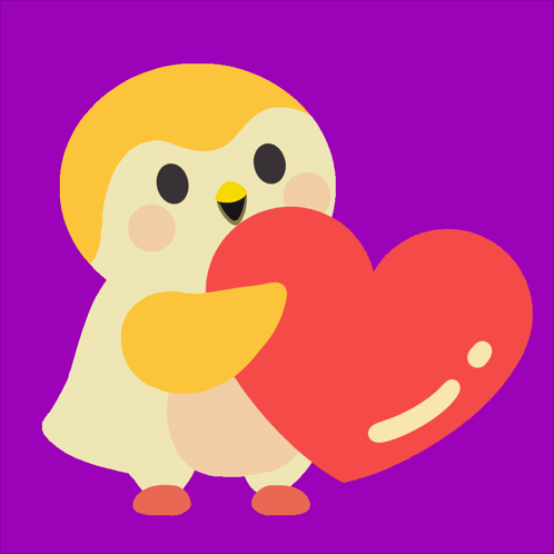Penguin Holding Red Heart on Purple Background