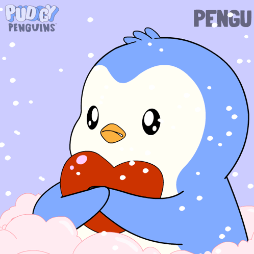 Penguin Holding Red Heart Saying Pengu