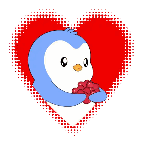 Penguin Holding Red Hearts
