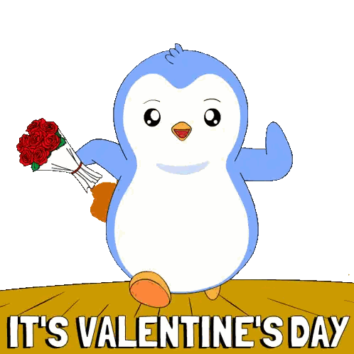 Penguin Holding Red Roses Saying It's Valentine's Day