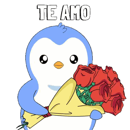 Penguin Holding Red Roses Te Amo