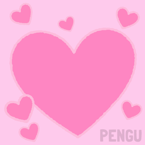 Penguin Holding Rose in Front of Pink Heart