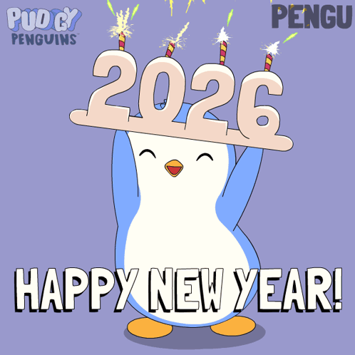 Penguin Holding Sign Saying 2026 GIF