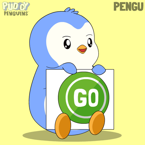 Penguin Holding Sign Saying Go
