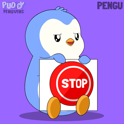 Penguin Holding Sign Saying Stop GIF