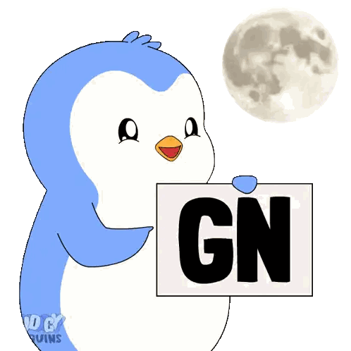 Penguin Holding Sign That Says Gn