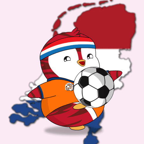 Penguin Holding Soccer Ball In Front Of Map GIF