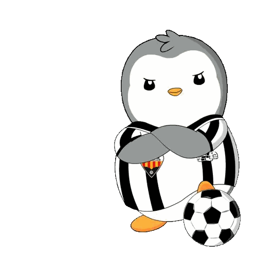 Penguin Holding Soccer Ball in Striped Shirt