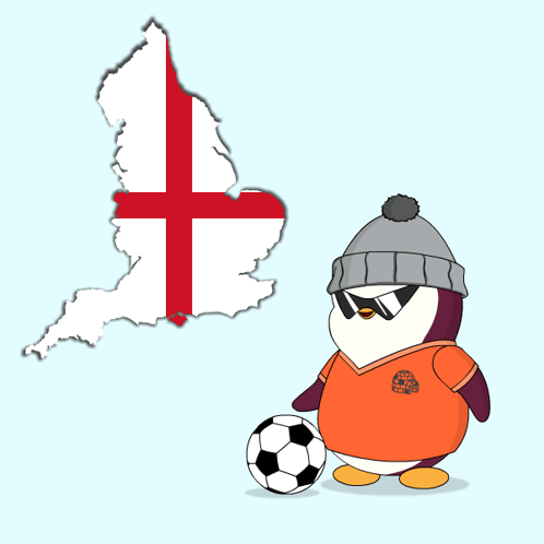 Penguin Holding Soccer Ball With Map of England