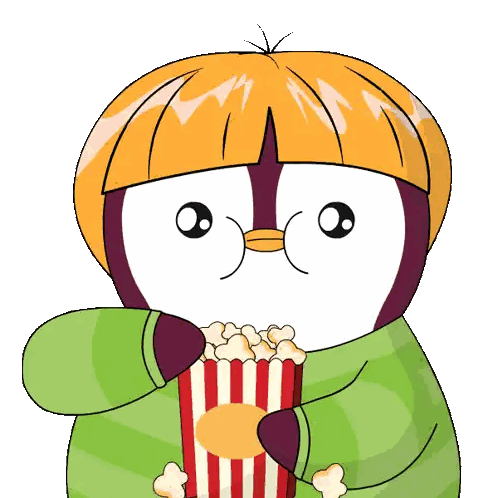 Penguin Holding Striped Popcorn Box