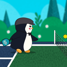 Penguin Holding Tennis Racquet Hitting Ball