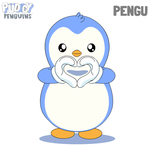 Penguin Holding Two Pink Hearts With Pengu GIF