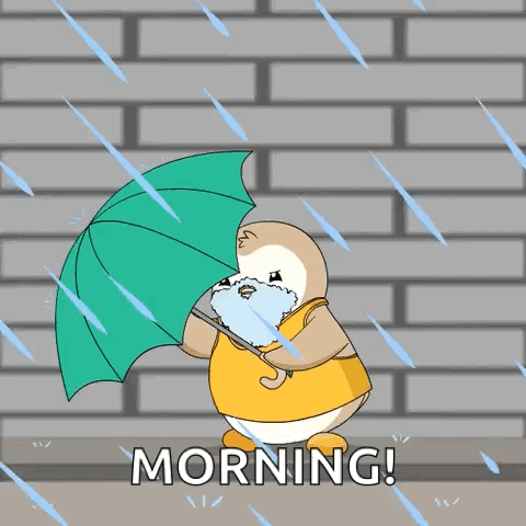 Penguin Holding Umbrella in Rain Morning
