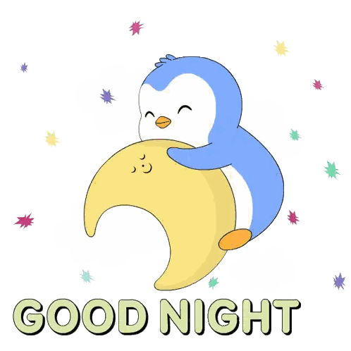 Penguin Hugging Crescent Moon Good Night