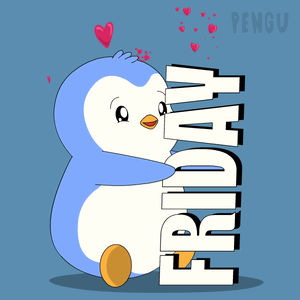 Penguin Hugging Friday With Hearts