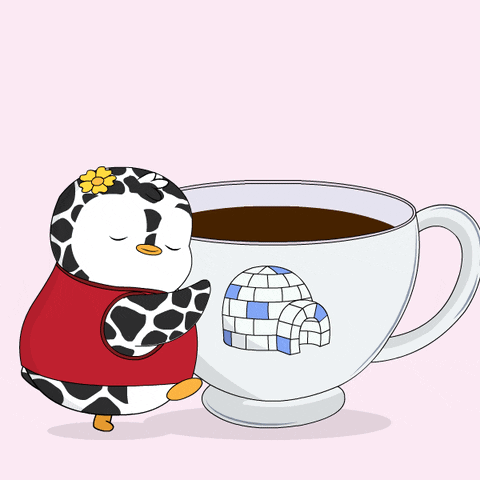 Penguin Hugging Large Cup of Coffee