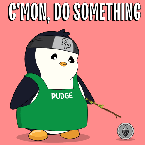 Penguin in Apron Saying Pudge