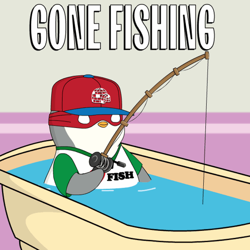 Penguin in Bathtub Holding Fishing Rod