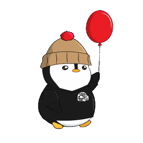 Penguin in Beanie and Sweater Holding Red Balloon