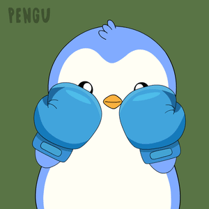 Penguin in Blue Boxing Gloves Saying Pengu