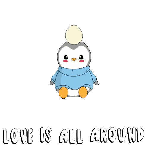 Penguin in Blue Sweater Surrounded by Hearts