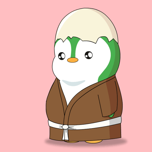 Penguin in Brown Robe with Egg on Head