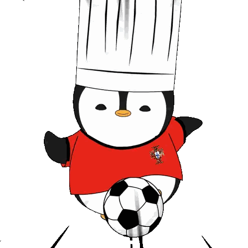 Penguin in Chef Hat Kicking Soccer Ball