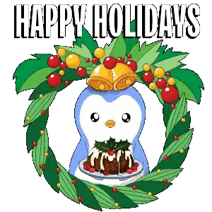 Penguin in Christmas Wreath Happy Holidays