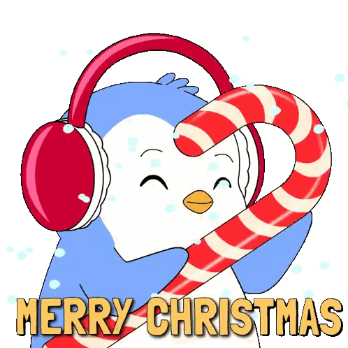Penguin in Ear Muffs Holding Candy Cane