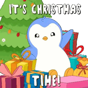 Penguin in Front of Christmas Tree