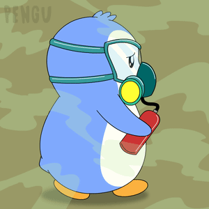 Penguin In Gas Mask Holding Fire Extinguisher GIF