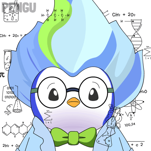 Penguin in Glasses and Green Bow Tie with Chemical Equations
