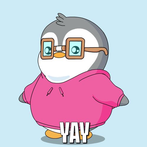 Penguin in Glasses and Pink Hoodie Saying Yay