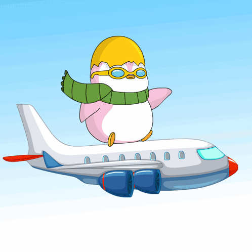 Penguin in Goggles and Scarf Sitting on Plane
