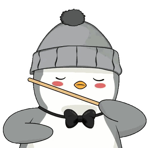 Penguin in Gray Hat and Bow Tie Holding Stick