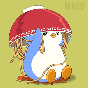 Penguin In Green Apron Saying Pudge GIF