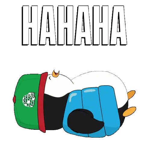 Penguin in Green Hat and Blue Pants Laughing