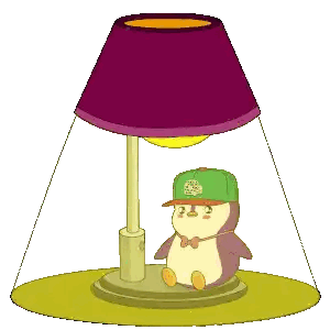 Penguin in Green Hat Under Purple Lamp