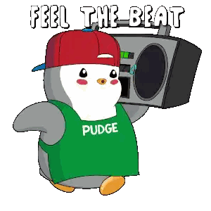 Penguin in Green Pudge Shirt Holding Boom Box