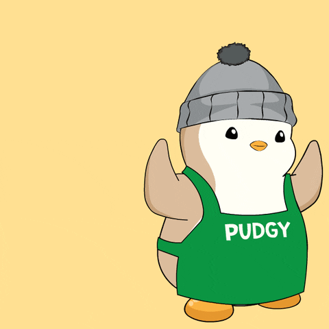 Penguin In Hat And Apron Saying Pudgy GIF