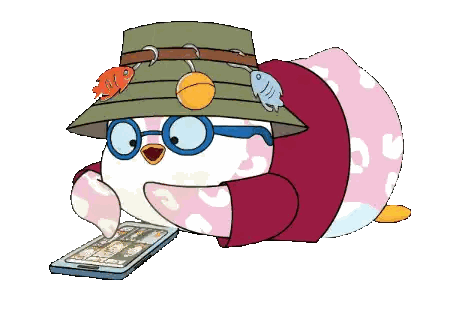 Penguin in Hat and Glasses Looking at Phone