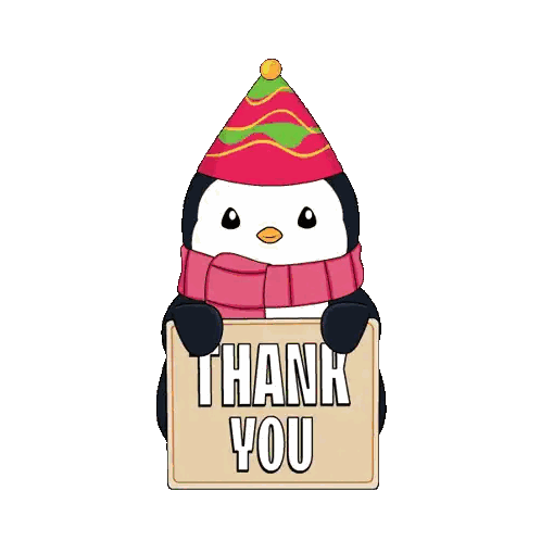Penguin in Hat and Scarf Holding Thank You Sign