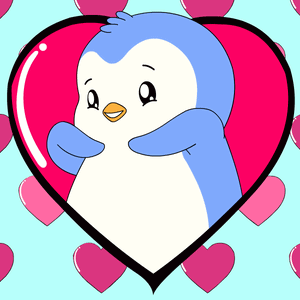 Penguin in Heart Surrounded by Hearts