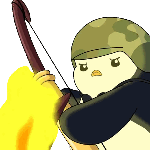 Penguin in Helmet Holding Bow and Arrow