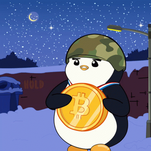Penguin in Helmet Holding Gold Coin