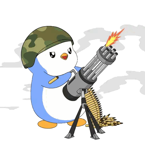 Penguin in Helmet Holding Gun