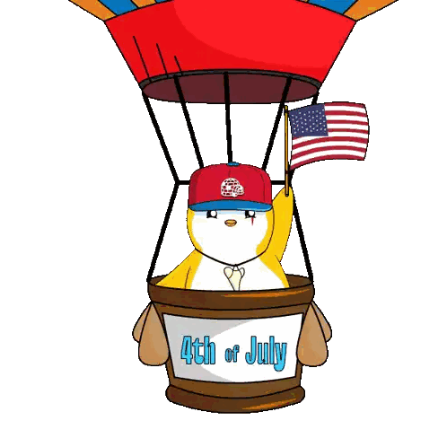 Penguin In Hot Air Balloon With 4th Of July