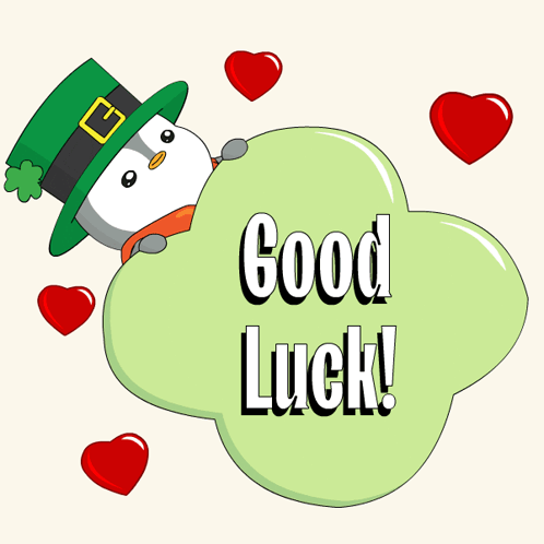 Penguin In Leprechaun Hat Holding Green Cloud Saying Good Luck GIF