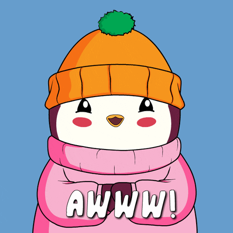 Penguin in Orange Hat and Pink Sweater Says Awww