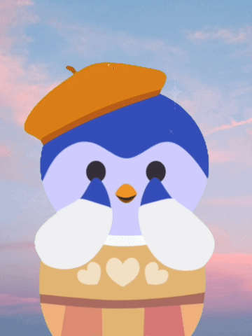 Penguin In Orange Hat And Sweater With Hearts GIF